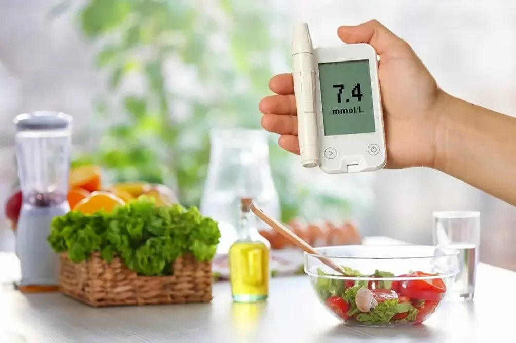 Glukometer und Lebensmittel für Diabetes